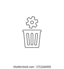 Throw gears into the bin. Vector icon isolated on white background.