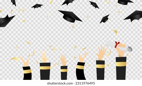 Throw a graduation cap  Congratulations Graduate, isolated on transparent background , illustration Vector EPS 10