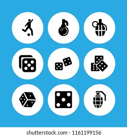 throw icon. 9 throw set with dices, grenade, dice and kick vector icons for web and mobile app