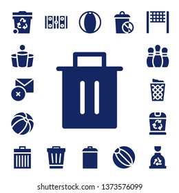 throw icon set. 17 filled throw icons.  Simple modern icons about  - Trash, Beer pong, Delete, Beach ball, Bowling pins, Trash can, Hockey pitch, Garbage, Volleyball net