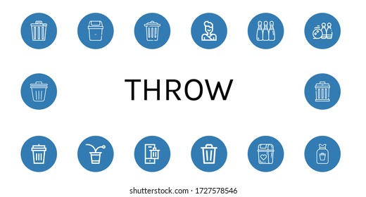 throw icon set. Collection of Trash, Bin, Judo, Bowling, Bowling pins, Garbage bin, Beer pong, Rubbish, Trash bin, Garbage icons