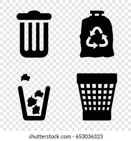 Throw icons set. set of 4 throw filled icons such as trash bag