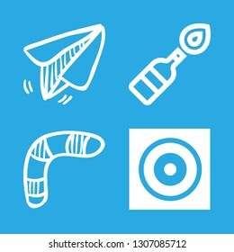 throw icons set with target dart board, paper airplane toy and boomerang vector set