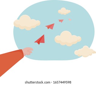 throw a paper airplane.  sky cloud with airplane vector icon design. illustration.