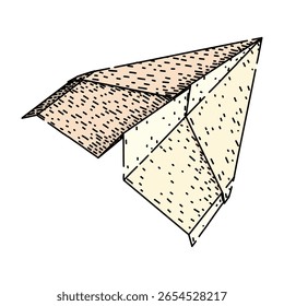 Lanzar plano de papel dibujado a mano. Modelo de artesanía, competencia de aerodinámica, distancia de altitud Lanzar plano de papel Boceto de Vector. Ilustración de color aislado