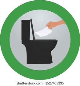 Throw paper to toilette sign. vector illustration