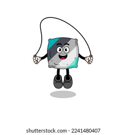 throw pillow mascot cartoon is playing skipping rope , character design