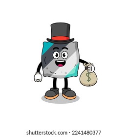 throw pillow mascot illustration rich man holding a money sack , character design