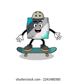 throw pillow mascot playing a skateboard , character design