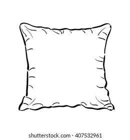 Throw pillow sketch isolated on white background. Sofa toss pillow sketch. Throw pillow vector illustration.