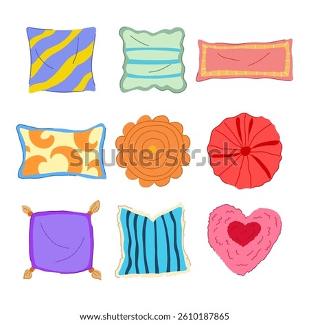 throw pillows set cartoon. accent sofa, couch bed, bedroom comfort throw pillows sign. isolated symbol vector illustration