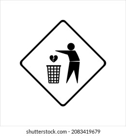 Throw Sadness, Desperate, Frustration, Hopeless, Hurt, Sorrow Because of Broken Heart to Right Place (Trash Bin). Vector Illustration