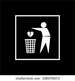 Throw Sadness, Desperate, Frustration, Hopeless, Hurt, Sorrow Because of Broken Heart to Right Place (Trash Bin). Vector Illustration