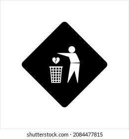 Throw Sadness, Desperate, Frustration, Hopeless, Hurt, Sorrow Because of Broken Heart to Right Place (Trash Bin). Vector Illustration