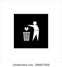 Throw Sadness, Desperate, Frustration, Hopeless, Hurt, Sorrow Because of Broken Heart to Right Place (Trash Bin). Vector Illustration