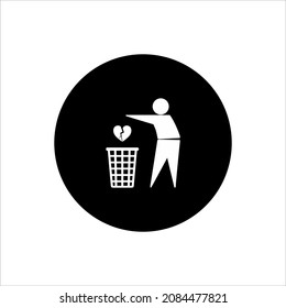 Throw Sadness, Desperate, Frustration, Hopeless, Hurt, Sorrow Because of Broken Heart to Right Place (Trash Bin). Vector Illustration