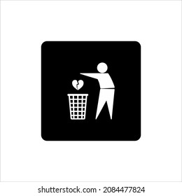 Throw Sadness, Desperate, Frustration, Hopeless, Hurt, Sorrow Because of Broken Heart to Right Place (Trash Bin). Vector Illustration