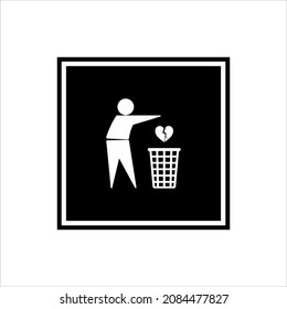 Throw Sadness, Desperate, Frustration, Hopeless, Hurt, Sorrow Because of Broken Heart to Right Place (Trash Bin). Vector Illustration