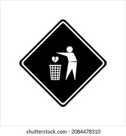 Throw Sadness, Desperate, Frustration, Hopeless, Hurt, Sorrow Because of Broken Heart to Right Place (Trash Bin). Vector Illustration