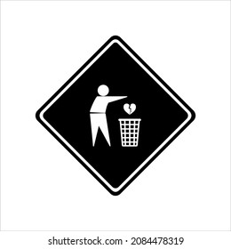 Throw Sadness, Desperate, Frustration, Hopeless, Hurt, Sorrow Because of Broken Heart to Right Place (Trash Bin). Vector Illustration