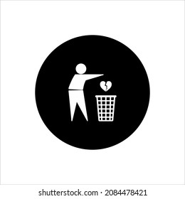 Throw Sadness, Desperate, Frustration, Hopeless, Hurt, Sorrow Because of Broken Heart to Right Place (Trash Bin). Vector Illustration