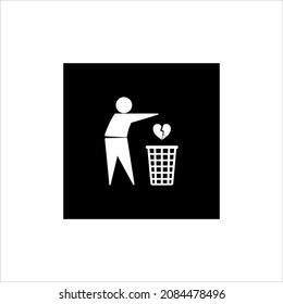 Throw Sadness, Desperate, Frustration, Hopeless, Hurt, Sorrow Because of Broken Heart to Right Place (Trash Bin). Vector Illustration