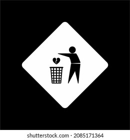 Throw Sadness, Desperate, Frustration, Hopeless, Hurt, Sorrow Because of Broken Heart to Right Place (Trash Bin). Vector Illustration