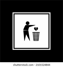 Throw Sadness, Desperate, Frustration, Hopeless, Hurt, Sorrow Because of Broken Heart to Right Place (Trash Bin). Vector Illustration