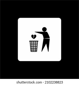 Throw Sadness, Desperate, Frustration, Hopeless, Hurt, Sorrow Because of Broken Heart to Right Place (Trash Bin). Vector Illustration