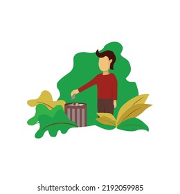 Throw trash in the bin flat illustration