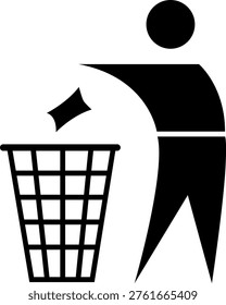 Throw trash in the bin. Throw waste in specially designated places. Keep it clean. Throw packaging in the trash can. Dispose properly. Warning symbol. Marking.