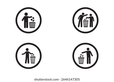 Throw Trash Icon Set – Clean Environment Vector Symbols