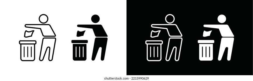 Throw trash in its place sign silhouette. Throw garbage icon vector. Tidy man or do not litter symbol illustration. Symbol of throwing garbage in public places