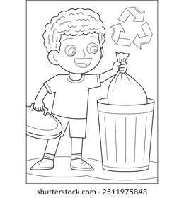 throw trash waste coloring book page for kids and adults creative coloring mindful relaxation activity