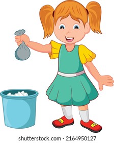 Throw Waste In The Dustbin cartoon vector art and illustration