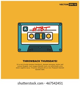 Throwback Thursday written on Cassette Tape (Line Art Vector Illustration in Flat Style Design)