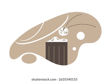 Throwing Crumpled Paper into Trash Bin Flat Style. Disposing of garbage and keeping workplace clean vector art