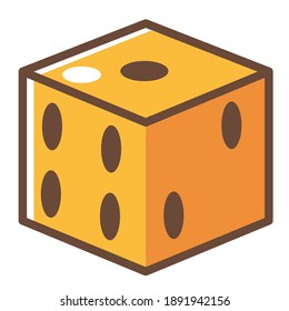 Arrojando dados por suerte, cubo cuadrado con agujeros que denotan números. Juegos y juegos de azar. Victoria y entretenimiento en juego de rol o juego de mesa. Relájese y disfrute. Icono aislado, vector en estilo plano