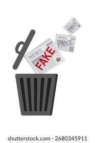 Lanzar noticias falsas en la papelera, ilustración de stock de Vector
