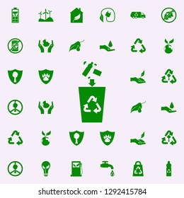 throwing garbage into the trash can green icon. greenpeace icons universal set for web and mobile