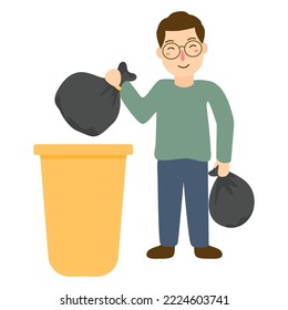 
throwing garbage in recycle illustration