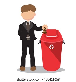Throwing a garbage Sack Into the Trash Bin, Vector Illustration,  Recycle Bins
