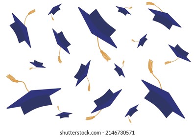 Throwing graduation caps background. Vector illustration