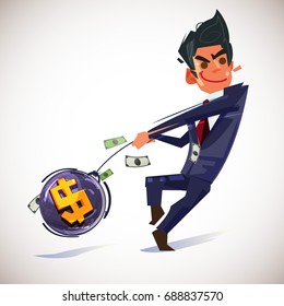 The throwing of a heavy money ball. money management concept - vector illustration