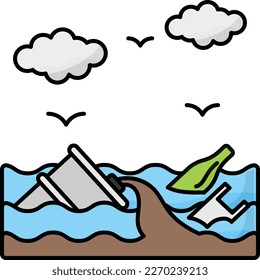 throwing of inappropriate man-made objects, un-removed onto public and private areas outline color concept vector icon design, Environmental pollution symbol, Chemical Biological contamination sign