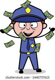 Throwing Money - Retro Cop Policeman Vector Illustration