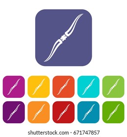 Throwing ninja knife icons set vector illustration in flat style In colors red, blue, green and other