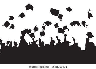 Throwing on a square academic hat. Graduating students. Silhouette of Happy Graduation Activities.