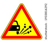 Throwing stone materials warning road sign. Traffic rules . Triangular sign on a white background. Vector illustration.