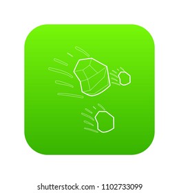 Throwing stones icon green vector isolated on white background